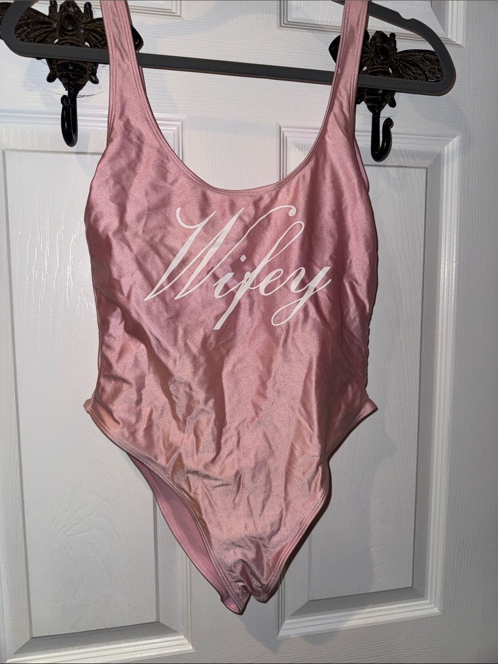 Pink "Wifey" Satin One-Piece Swimsuit M/L
